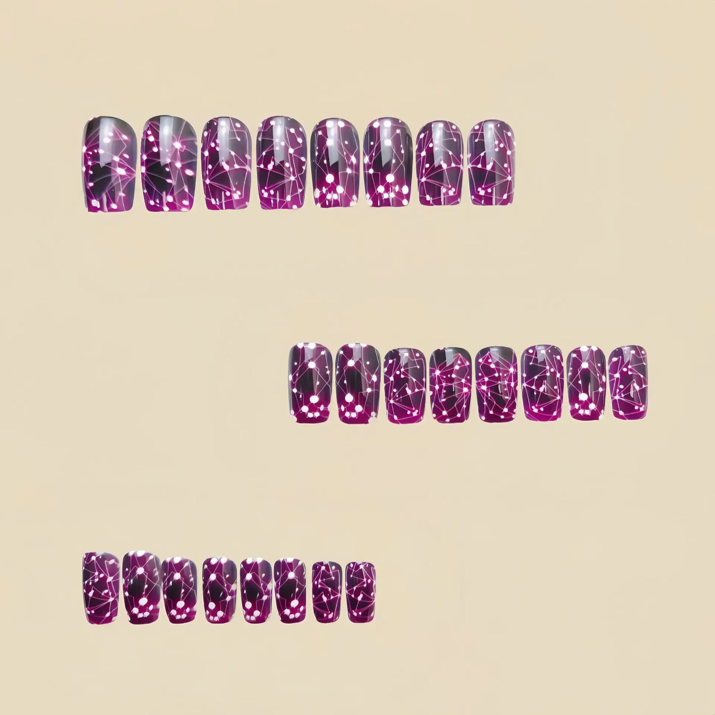 24pcs Romantic Sky Press on Nail Pink Purple Gradient Starry Sky False Nails Wearable European Square Head Fake Nails for Women