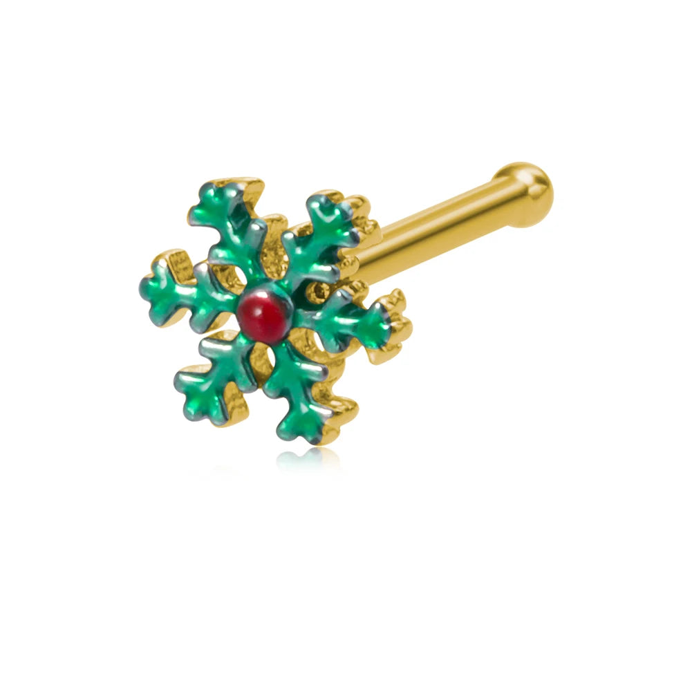 1pc New Christmas Gift Surgical Steel Nose Studs for Women Girls Bone Nose Piercing Jewelry Christmas Santa Claus Nose Rings 20G