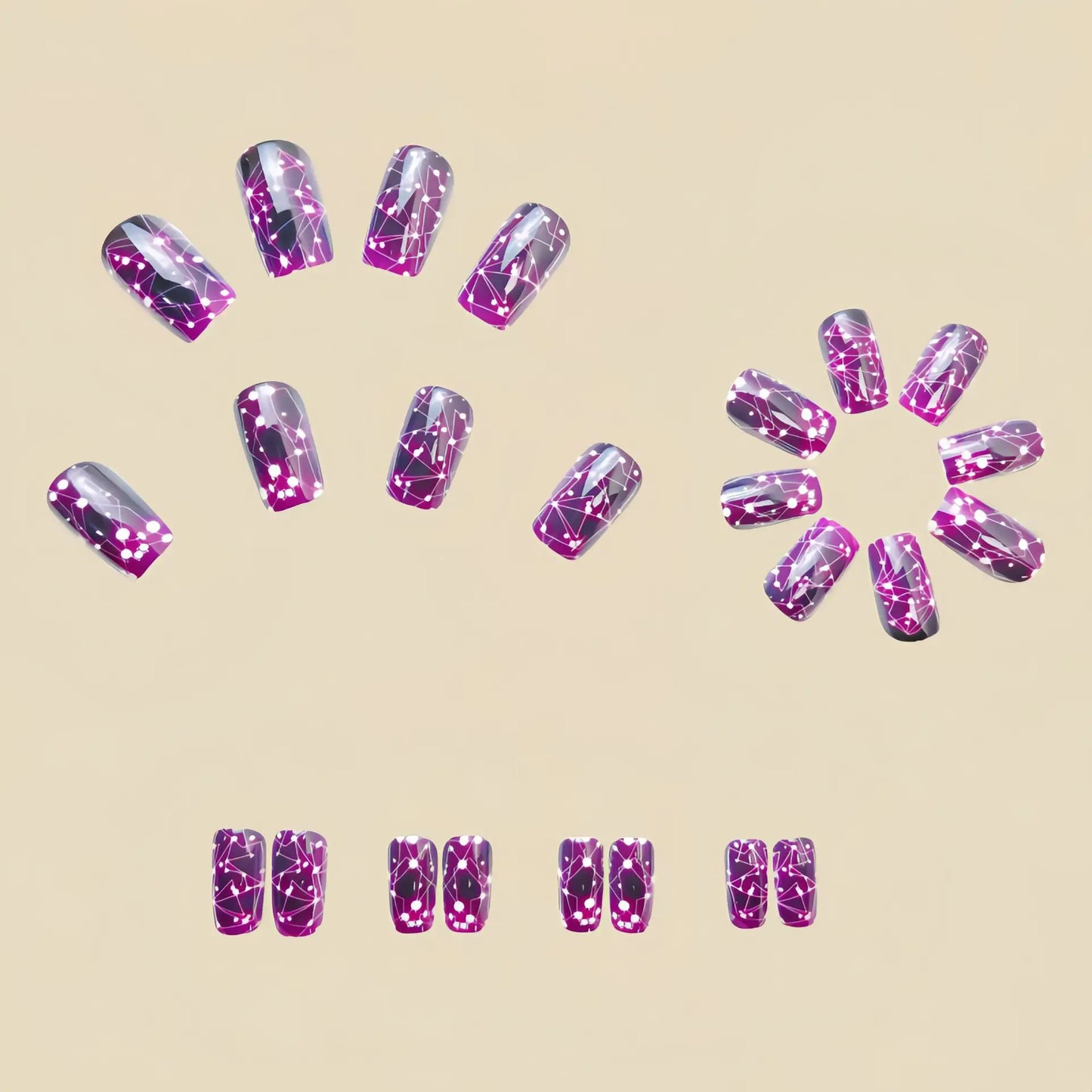 24pcs Romantic Sky Press on Nail Pink Purple Gradient Starry Sky False Nails Wearable European Square Head Fake Nails for Women