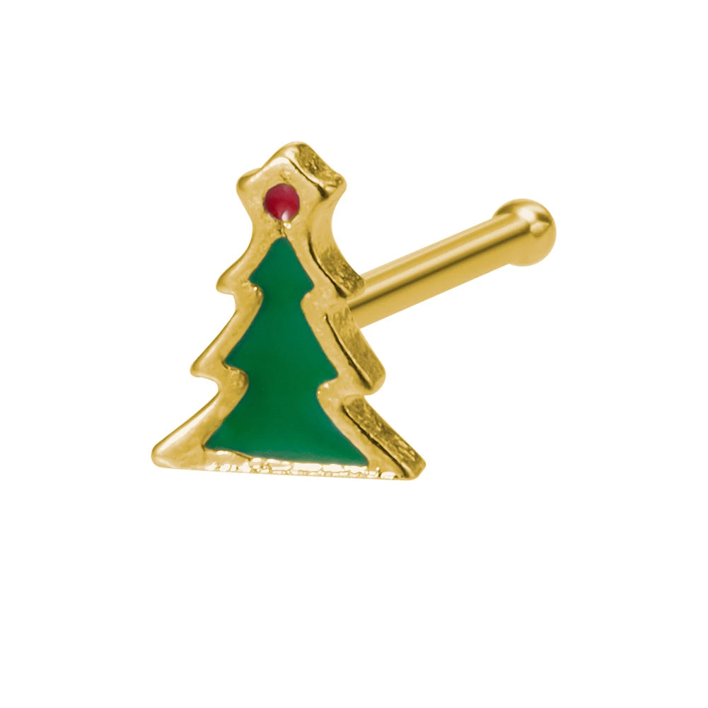 1pc New Christmas Gift Surgical Steel Nose Studs for Women Girls Bone Nose Piercing Jewelry Christmas Santa Claus Nose Rings 20G