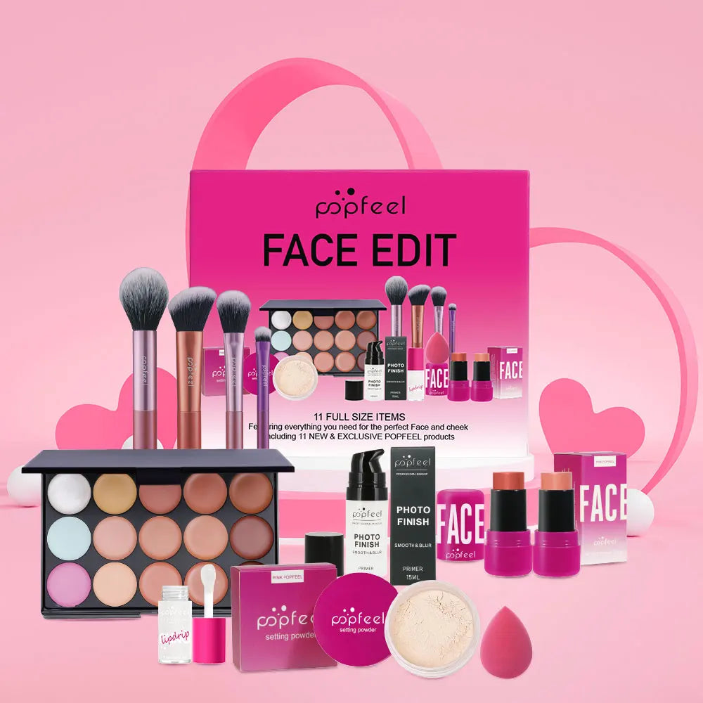 POPFEEL Christmas All In One Makeup Kit Eyeshadow Powder Lipgloss Lipoil,Valentine's Day Gift for Girls Women