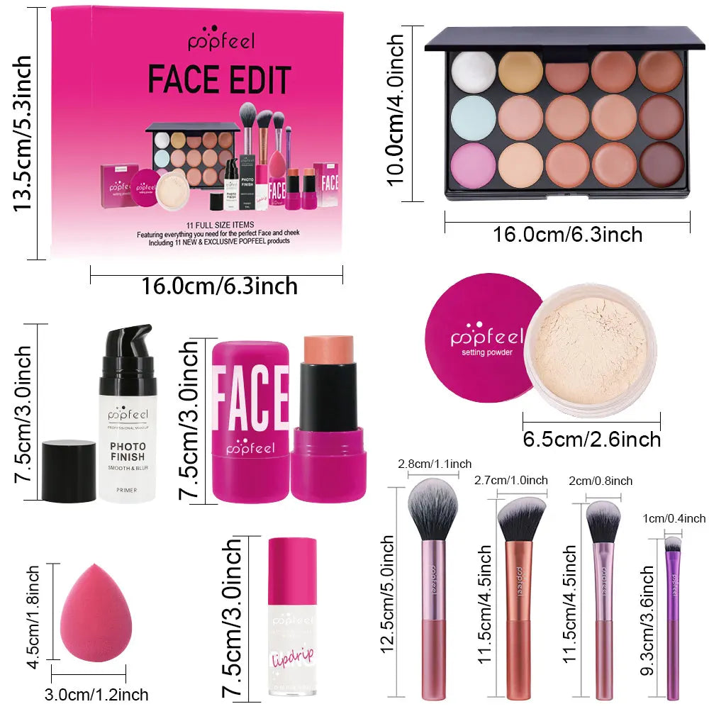 POPFEEL Christmas All In One Makeup Kit Eyeshadow Powder Lipgloss Lipoil,Valentine's Day Gift for Girls Women