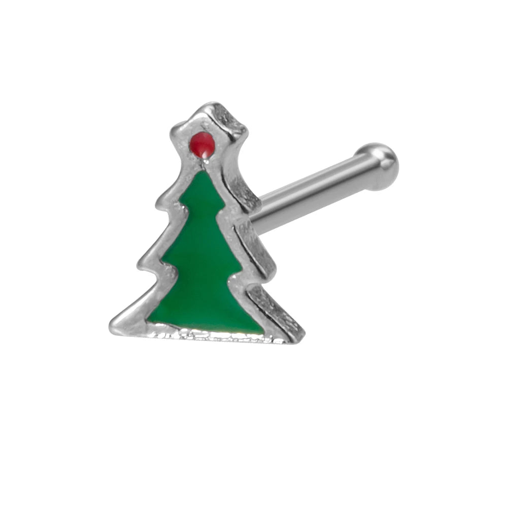 1pc New Christmas Gift Surgical Steel Nose Studs for Women Girls Bone Nose Piercing Jewelry Christmas Santa Claus Nose Rings 20G