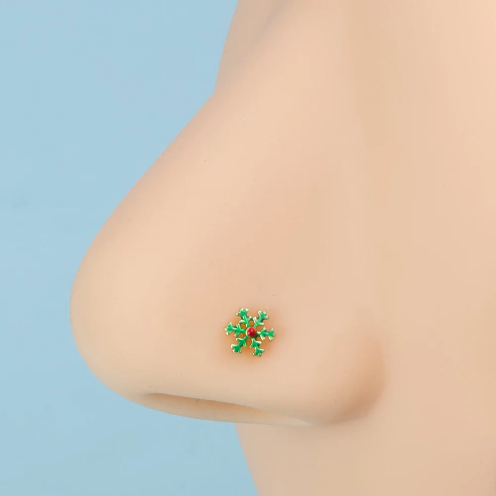 1pc New Christmas Gift Surgical Steel Nose Studs for Women Girls Bone Nose Piercing Jewelry Christmas Santa Claus Nose Rings 20G