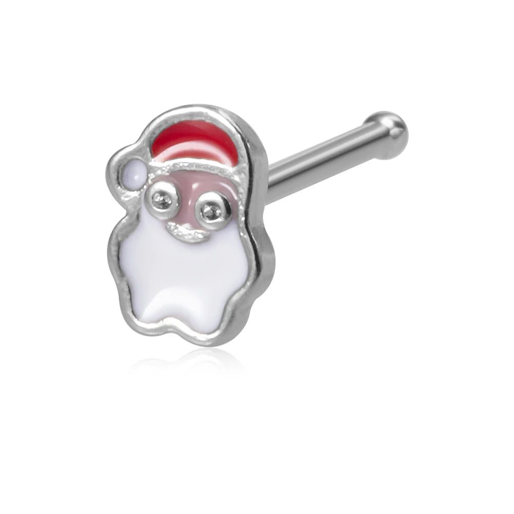 1pc New Christmas Gift Surgical Steel Nose Studs for Women Girls Bone Nose Piercing Jewelry Christmas Santa Claus Nose Rings 20G
