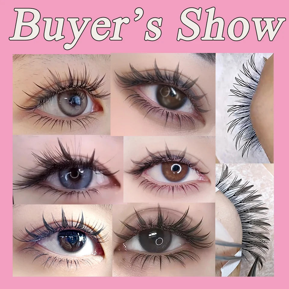 New Tinsel premade Fans Eyelash Extension Holographic Anime Tower Tips Pro Made Eyelash Comic Feather Super Soft Flase Eyelashes