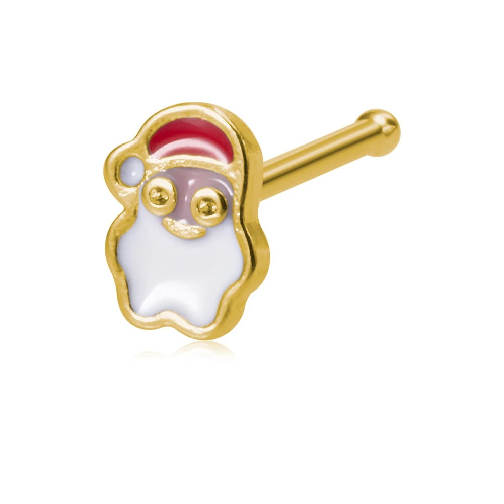 1pc New Christmas Gift Surgical Steel Nose Studs for Women Girls Bone Nose Piercing Jewelry Christmas Santa Claus Nose Rings 20G