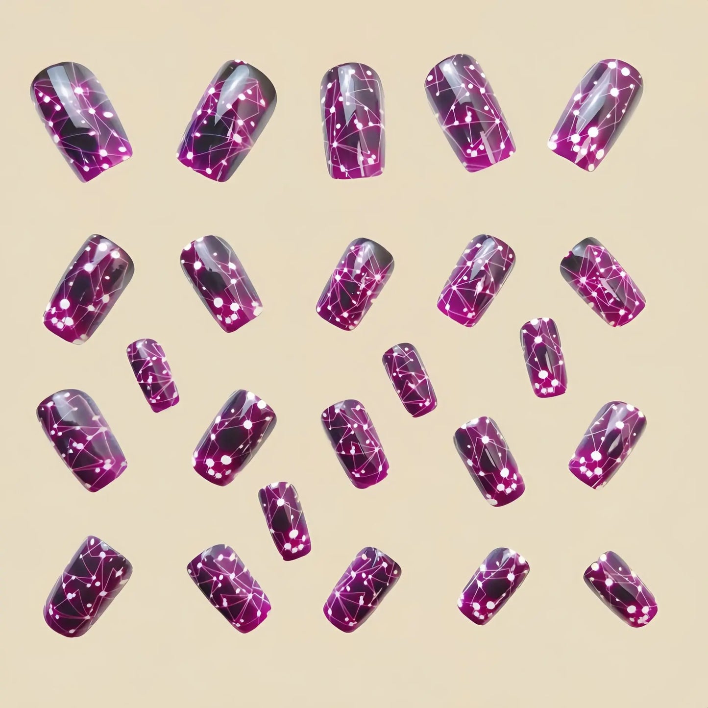 24pcs Romantic Sky Press on Nail Pink Purple Gradient Starry Sky False Nails Wearable European Square Head Fake Nails for Women