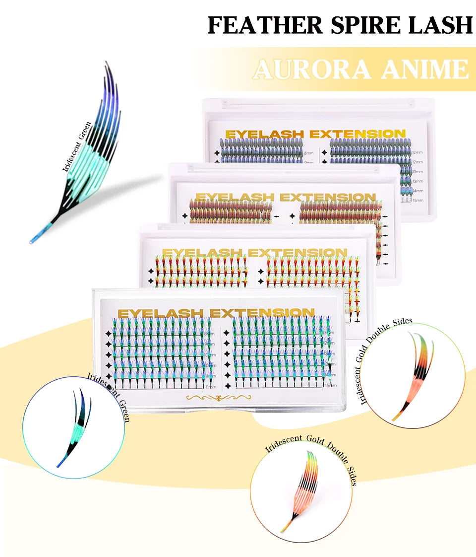 New Tinsel premade Fans Eyelash Extension Holographic Anime Tower Tips Pro Made Eyelash Comic Feather Super Soft Flase Eyelashes