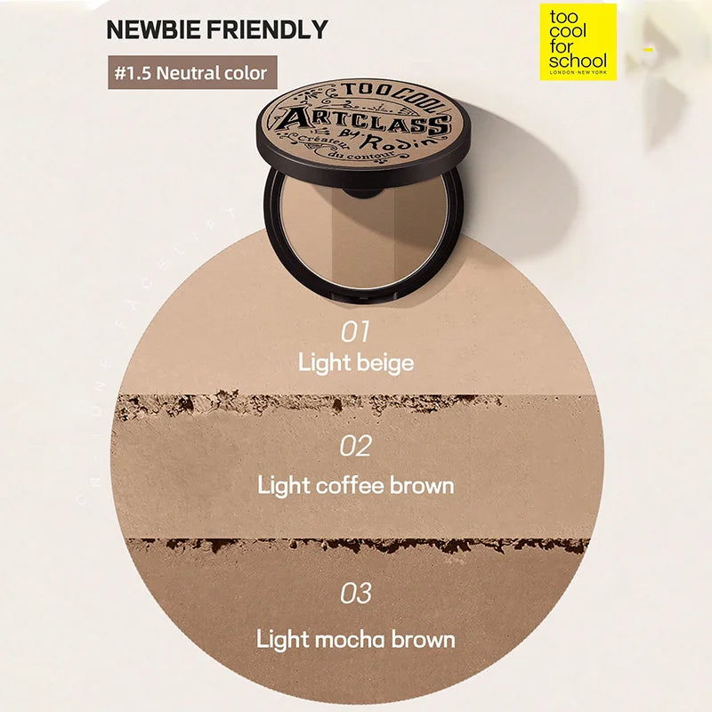 K-Beauty Matte Powder Contour Palette，with Brush, Light, Smooth, Velety Texture ,With mirror, Slimming Facial, Natural Gradation