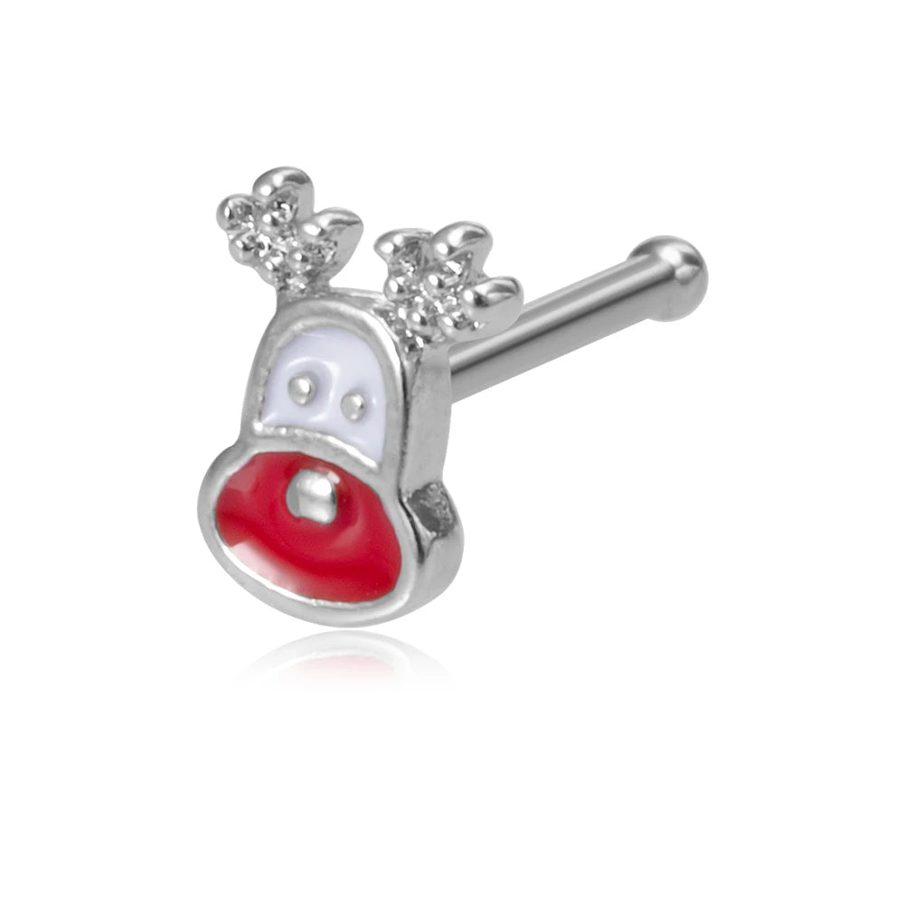 1pc New Christmas Gift Surgical Steel Nose Studs for Women Girls Bone Nose Piercing Jewelry Christmas Santa Claus Nose Rings 20G