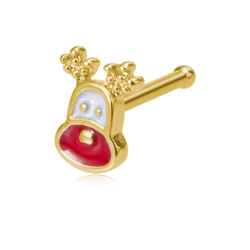 1pc New Christmas Gift Surgical Steel Nose Studs for Women Girls Bone Nose Piercing Jewelry Christmas Santa Claus Nose Rings 20G