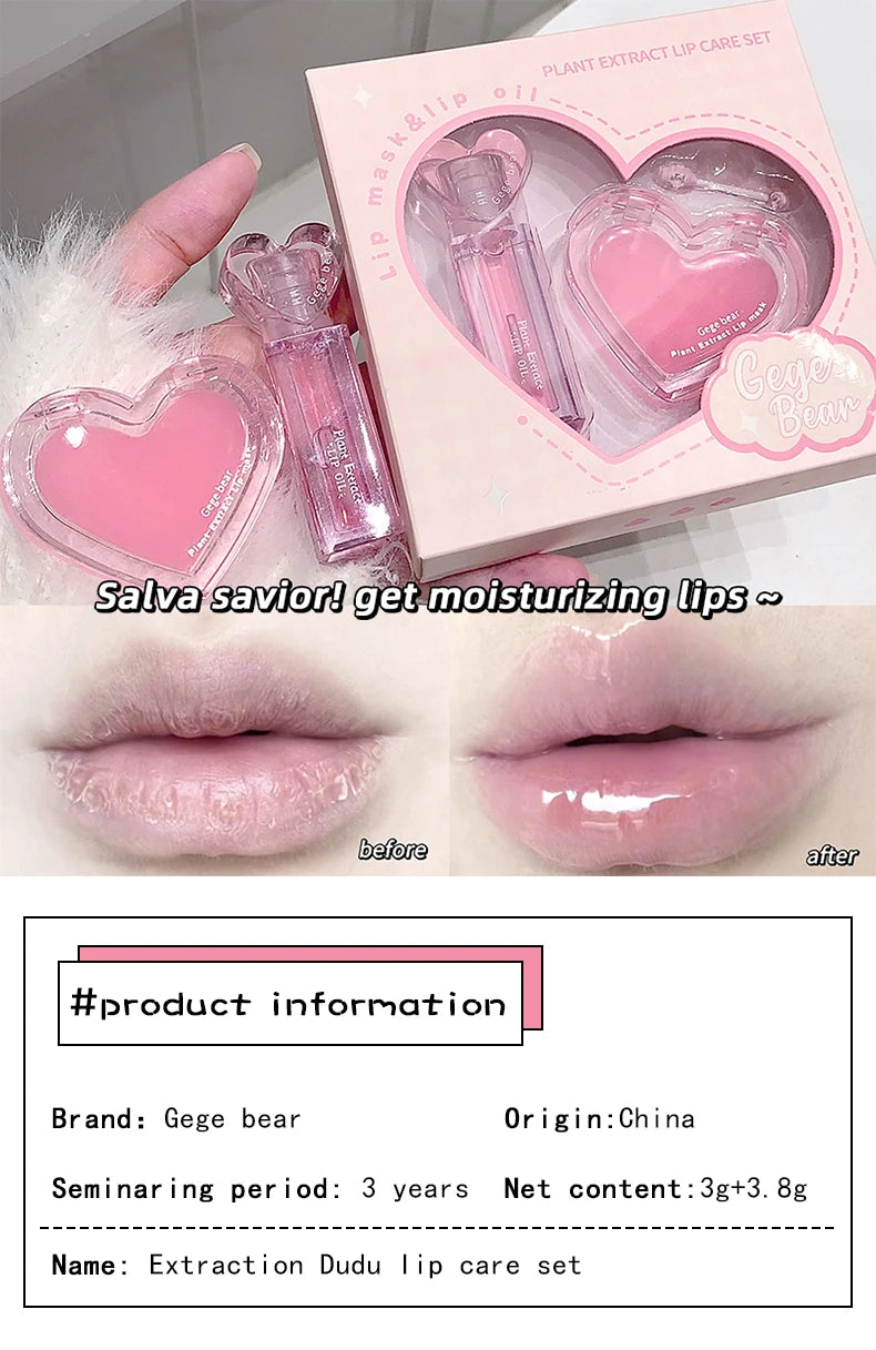 Gege Bear plant Extract Lip Balm Set Moisturizing Lip Balm Lip Gloss Set Moisturizing Colorless Moisturizing