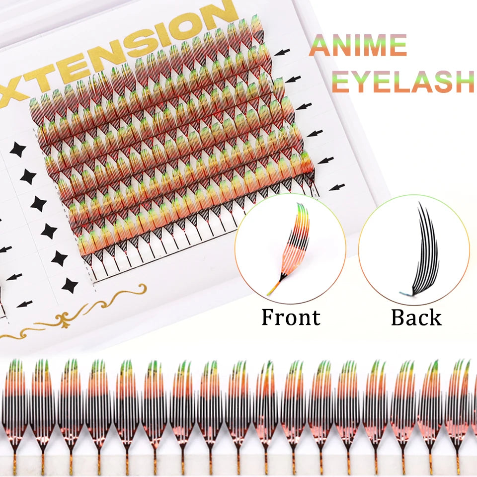 New Tinsel premade Fans Eyelash Extension Holographic Anime Tower Tips Pro Made Eyelash Comic Feather Super Soft Flase Eyelashes