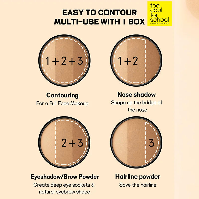 K-Beauty Matte Powder Contour Palette，with Brush, Light, Smooth, Velety Texture ,With mirror, Slimming Facial, Natural Gradation
