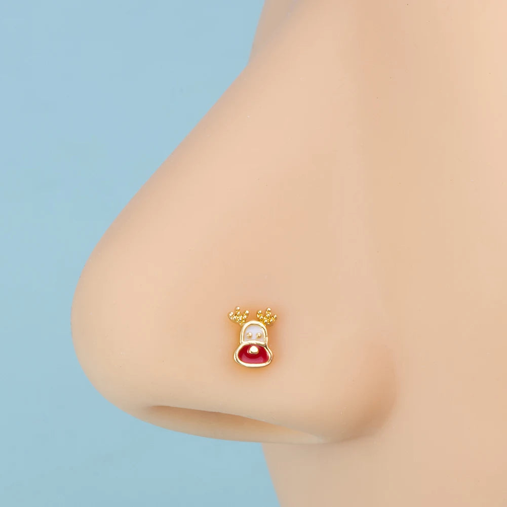 1pc New Christmas Gift Surgical Steel Nose Studs for Women Girls Bone Nose Piercing Jewelry Christmas Santa Claus Nose Rings 20G